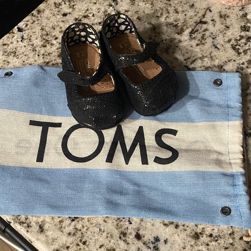 TOMS Glittery Black Kids Dress Shoes